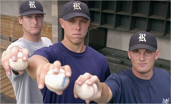 A pre surgery Jeff Niemann in 2003, along with Wade Townsend and Philip Humber. (Photo courtesy of Dennis Grundman/Associated Press)