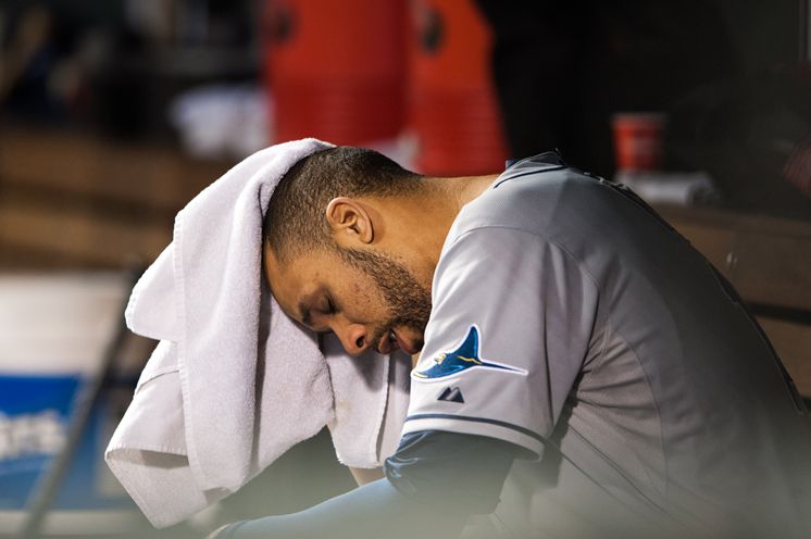 David Price sits in the dugout shortly after Nolan Arenado’s grand slam ends his outing. Price falls to 1-3 with a 6.25 ERA. (Photo courtesy of Getty Images)