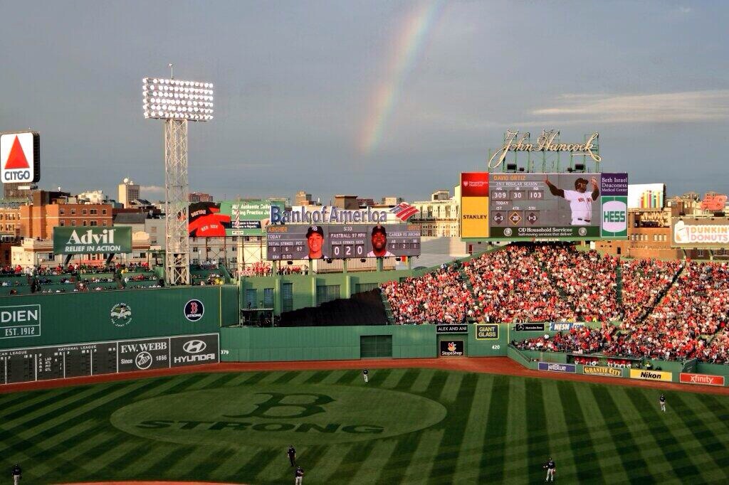 Sunny skies and a rainbow, everything came up Boston Friday. (Photo courtesy of the Tampa Bay Rays)