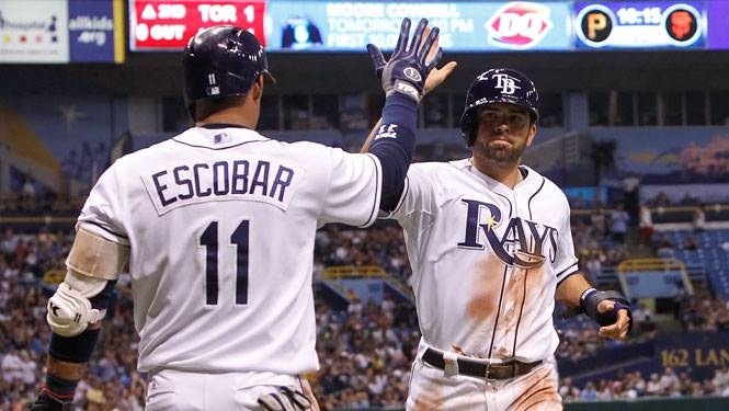 High fives all around! The Rays not only picked up David DeJesus and Yunel Escobar's options this week, they offered DeJesus a two year extension with an option for 2014. 