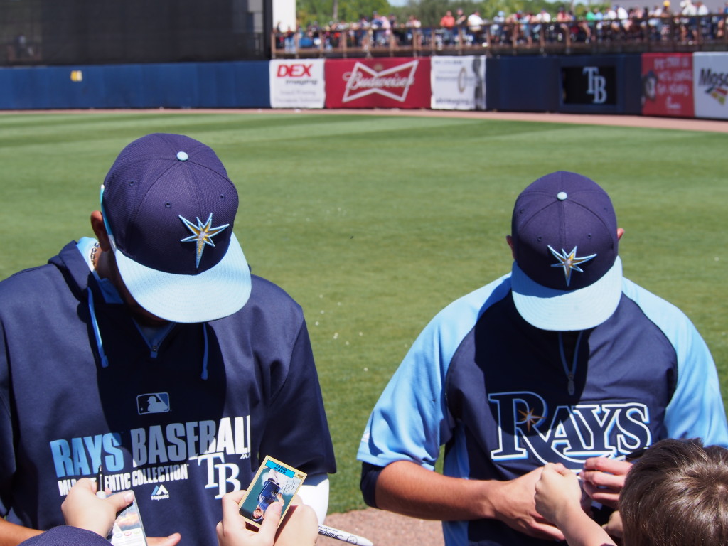 A pair of lefties, David Price and Matt Moore, signing autographs.