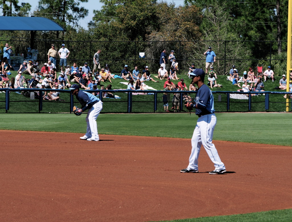 Cole Figueroa and Yunel Escobar man the middle infield March 2nd, 2014 in Port Charlotte, FL.