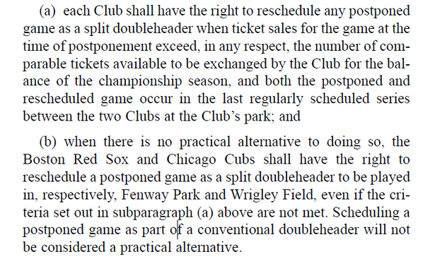 The exception which allowed the Red Sox to, effectively, choose (sans discussion with the Rays) the date of the double header.