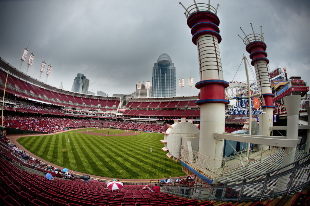 Great American Ballpark From Center Field With Steamboat Smokestacks (Photo courtesy of Gary Goodman)
