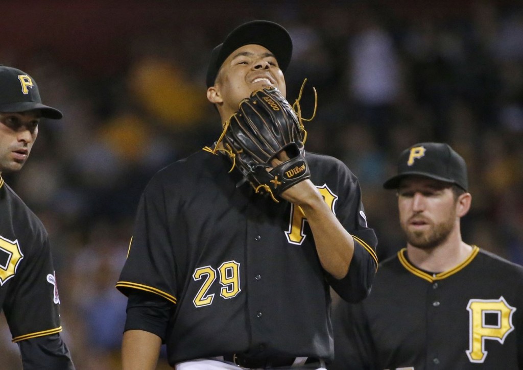 Ernesto Frieri following his debut with the Pirates on June 28, 2014. (Photo courtesy of Gene J. Puskar/Associated Press)