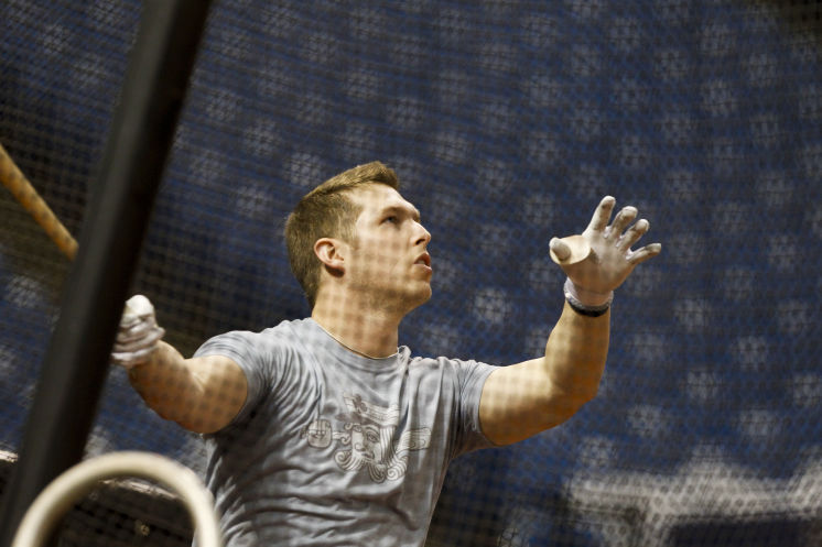 New Rays OF/DH Corey Dickerson takes batting practice during a workout at Tropicana Field on Wednesday. (Photo Credit: Will Vragovic/Tampa Bay Times)