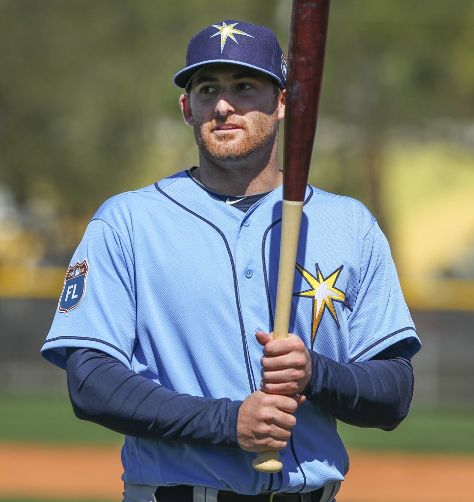 Tampa Bay Rays infielder Brad Miller takes batting practice. (Photo Credit: Tom O'Neill)