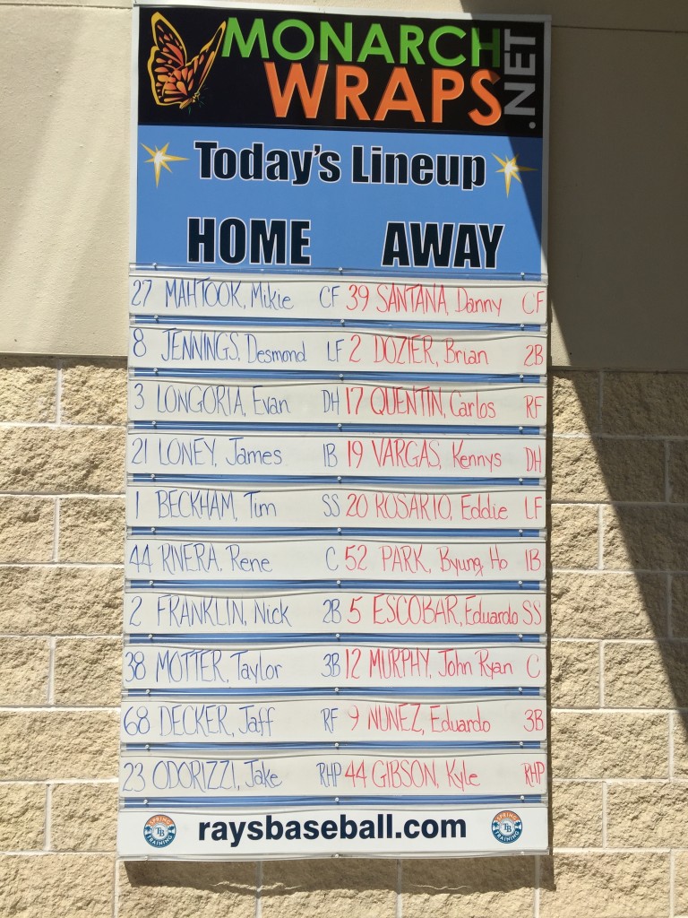 The Rays 3/6/15 Starting Lineup. (Photo Credit: Anthony Ateek)