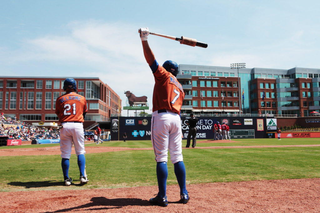 Mikie Mattock (foreground) was activated from the DL by the Durham Bulls this afternoon.