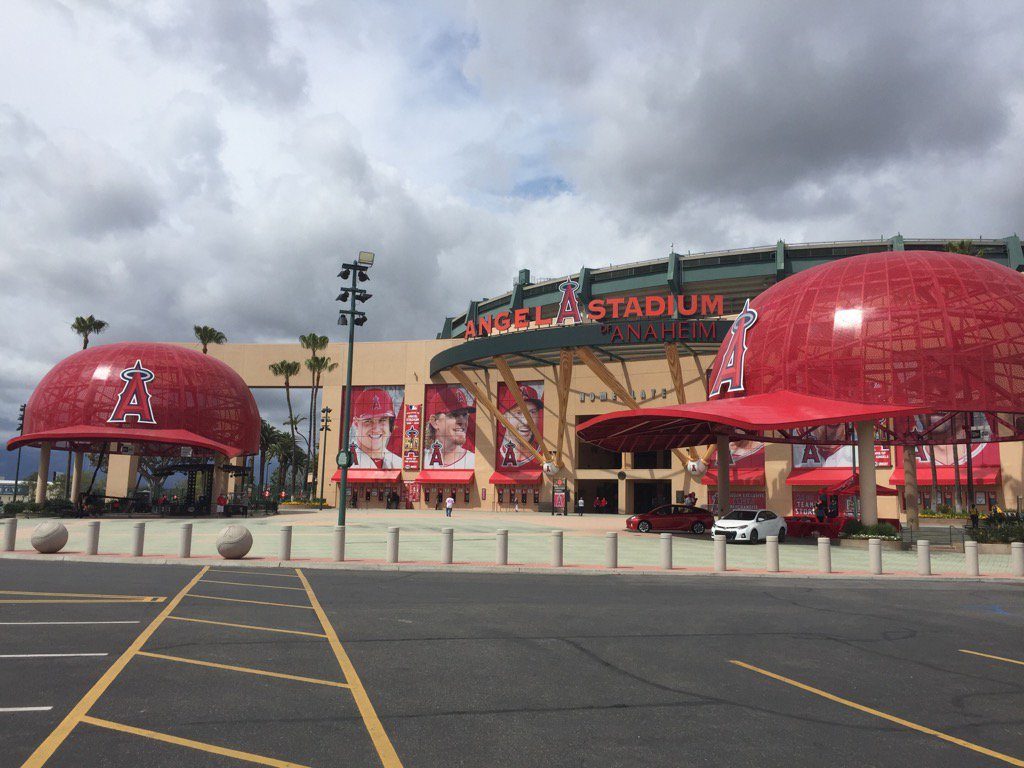 The pre-game scene outside of Angels Stadium in Anaheim. (Photo Credit: Marc Topkin/Tampa Bay Times)