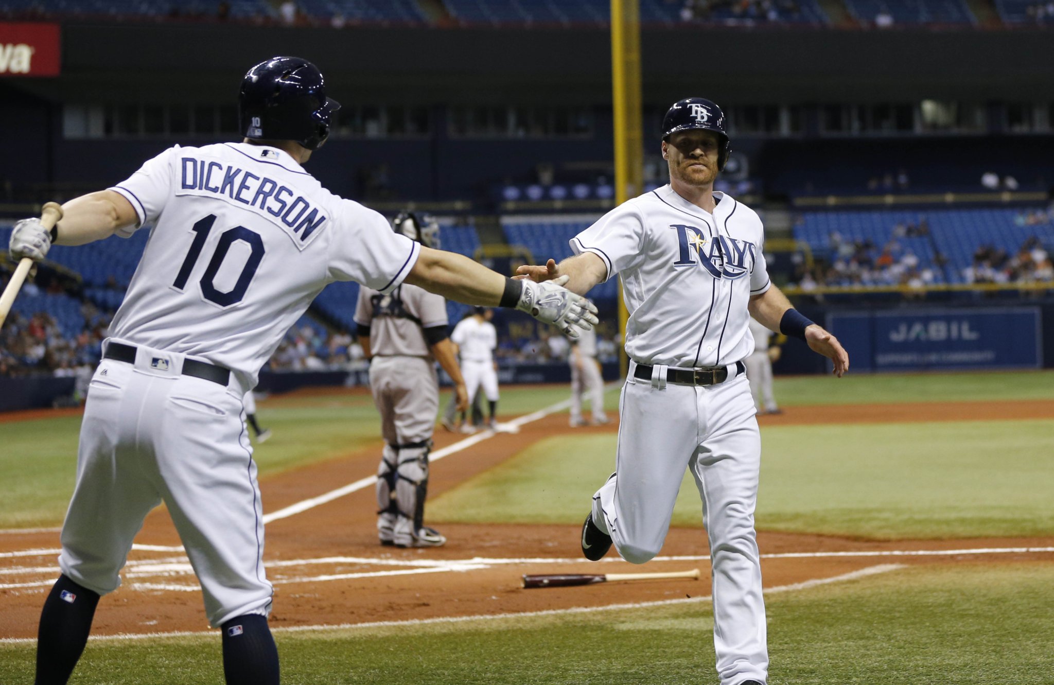 Logan Forsythe scored on Brad Miller's first inning, RBI single. The Rays tallied one more run on Thursday en route to their eighth shutout of the season. (Photo Credit: Tampa Bay Rays)